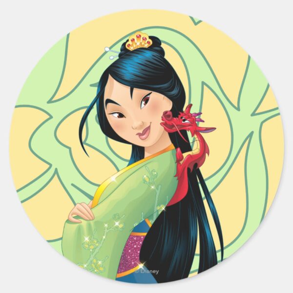 Mulan_and_Mushu_Classic_Round_Sticker_1 Mulan And Mushu Classic Round Sticker