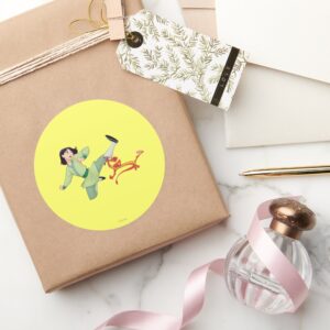 Mulan And Mushu Kicking Classic Round Sticker