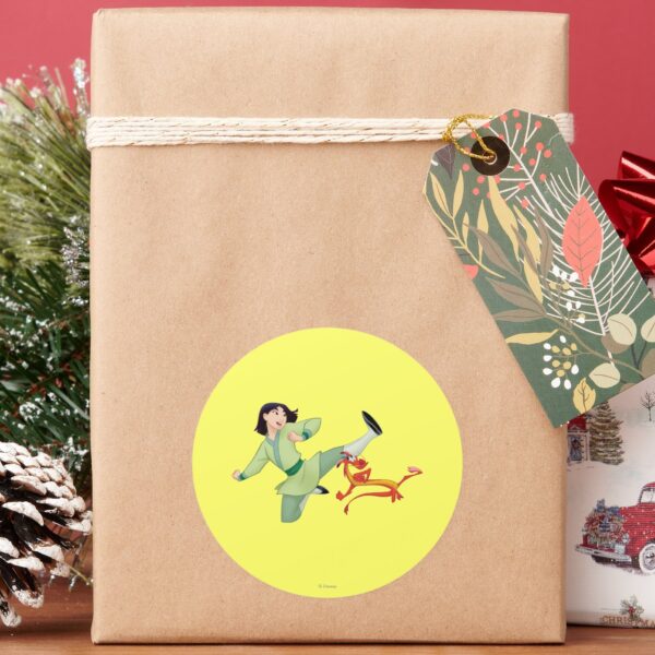 Mulan_and_Mushu_Kicking_Classic_Round_Sticker_5 Mulan And Mushu Kicking Classic Round Sticker