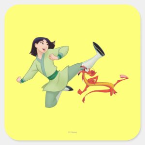Mulan_and_Mushu_Kicking_Square_Sticker_1 Mulan And Mushu Kicking Square Sticker