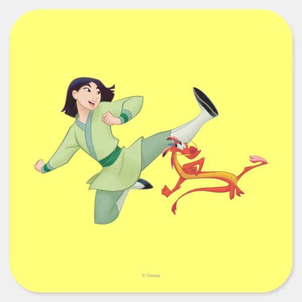 Mulan_and_Mushu_Kicking_Square_Sticker_1 Mulan And Mushu Kicking Square Sticker