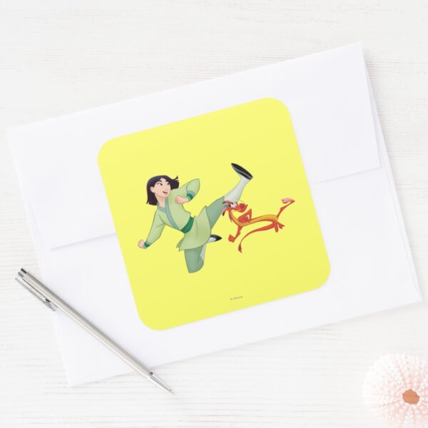 Mulan_and_Mushu_Kicking_Square_Sticker_3 Mulan And Mushu Kicking Square Sticker