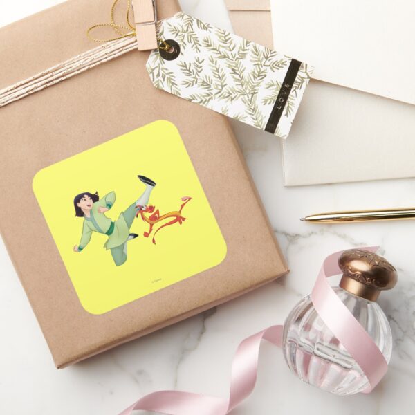 Mulan_and_Mushu_Kicking_Square_Sticker_5 Mulan And Mushu Kicking Square Sticker