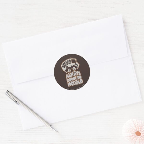 Mystery_Machine__Always_Down_To_Meddle__Classic_Round_Sticker_3 Mystery Machine Always Down To Meddle Classic Round Sticker