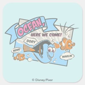 Nemo Dory Marlin Ocean Here We Come Square Sticker