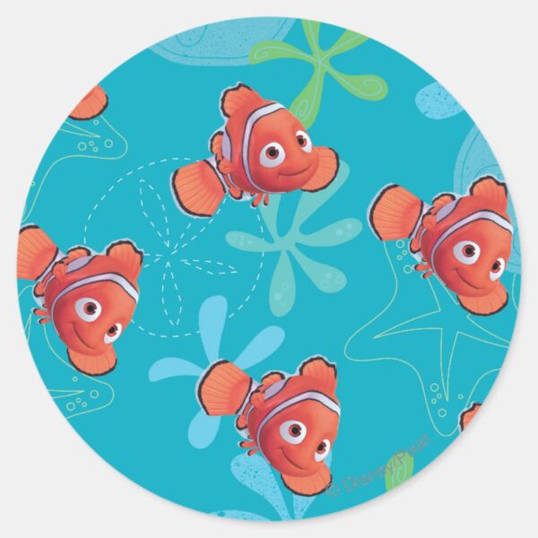 Nemo_Teal_Pattern_Classic_Round_Sticker_1 Nemo Teal Pattern Classic Round Sticker