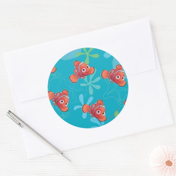 Nemo_Teal_Pattern_Classic_Round_Sticker_3 Nemo Teal Pattern Classic Round Sticker