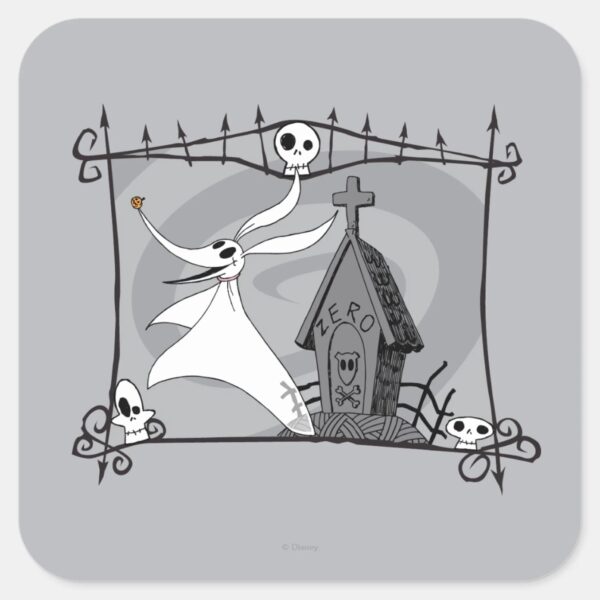Nightmare Before Christmas Zero In Cemetery Square Sticker