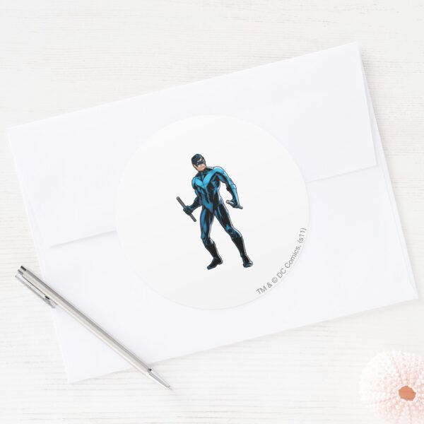 Nightwing_Stands_Classic_Round_Sticker_3 Nightwing Stands Classic Round Sticker