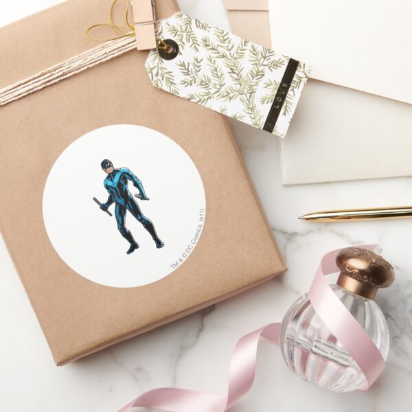 Nightwing_Stands_Classic_Round_Sticker_5 Nightwing Stands Classic Round Sticker