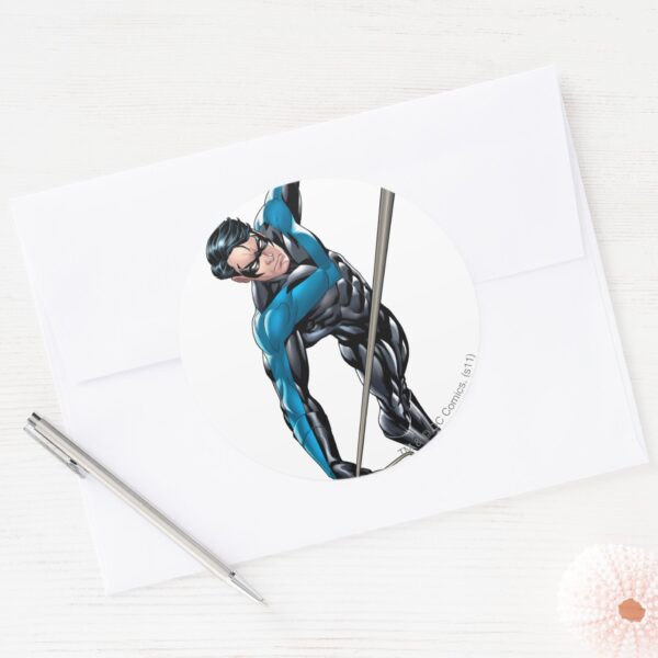 Nightwing_with_rope_classic_round_sticker_3 Nightwing With Rope Classic Round Sticker