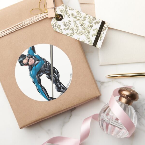 Nightwing_with_rope_classic_round_sticker_5 Nightwing With Rope Classic Round Sticker