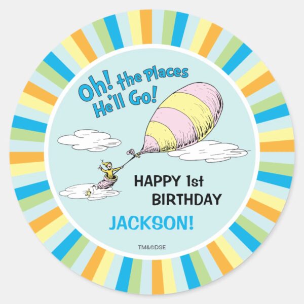 Oh,_The_Places_He'll_Go!_-_First_Birthday_Classic_Round_Sticker_1 Oh The Places Hell Go First Birthday Classic Round Sticker