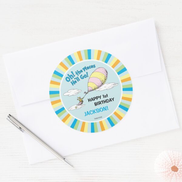 Oh,_The_Places_He'll_Go!_-_First_Birthday_Classic_Round_Sticker_3 Oh The Places Hell Go First Birthday Classic Round Sticker