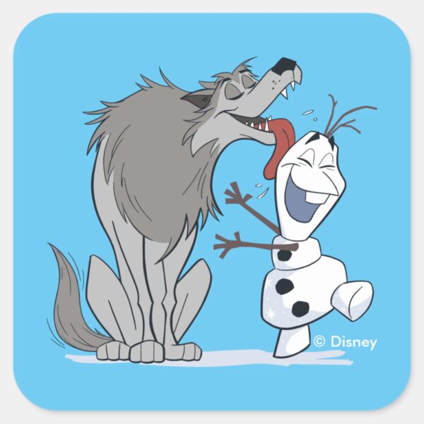 Olaf_Licked_By_Wolf_Square_Sticker_1 Olaf Licked By Wolf Square Sticker