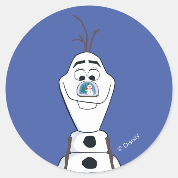 Olaf_With_Snowglobe_Nose_Classic_Round_Sticker_1 Olaf With Snowglobe Nose Classic Round Sticker
