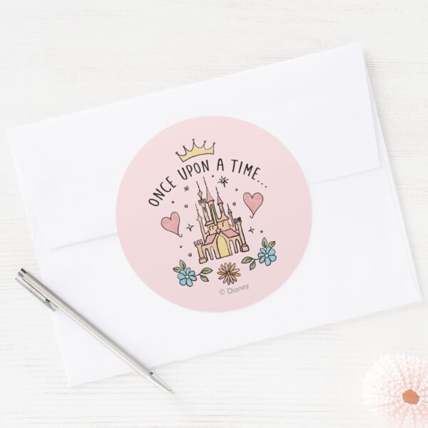 Once Upon A Time Hand Drawn Princess Castle Classic Round Sticker