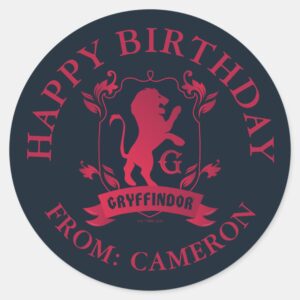 Ornate_GRYFFINDOR™_House_Crest___Happy_Birthday_Classic_Round_Sticker_1 Ornate GRYFFINDOR™ House Crest Happy Birthday Classic Round Sticker