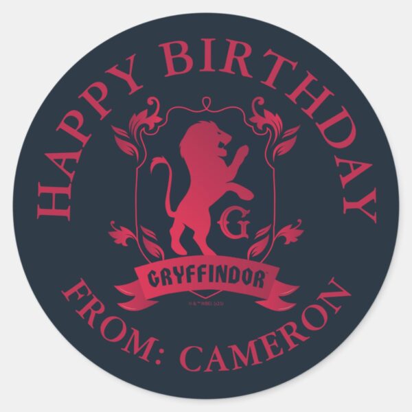 Ornate_GRYFFINDOR™_House_Crest___Happy_Birthday_Classic_Round_Sticker_1 Ornate GRYFFINDOR™ House Crest Happy Birthday Classic Round Sticker