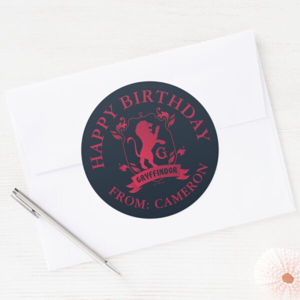 Ornate_GRYFFINDOR™_House_Crest___Happy_Birthday_Classic_Round_Sticker_3 Ornate GRYFFINDOR™ House Crest Happy Birthday Classic Round Sticker