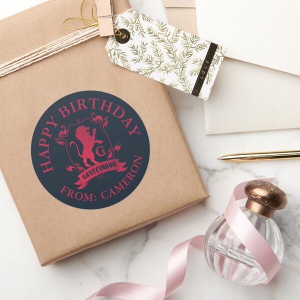 Ornate_GRYFFINDOR™_House_Crest___Happy_Birthday_Classic_Round_Sticker_5 Ornate GRYFFINDOR™ House Crest Happy Birthday Classic Round Sticker