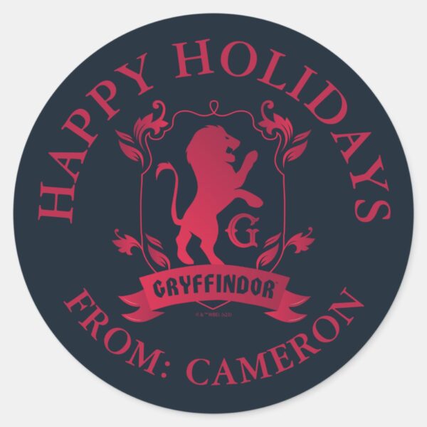 Ornate_GRYFFINDOR™_House_Crest___Happy_Holidays_Classic_Round_Sticker_1 Ornate GRYFFINDOR™ House Crest Happy Holidays Classic Round Sticker
