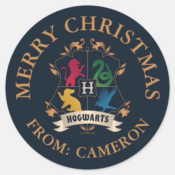 Ornate_HOGWARTS™_House_Crest___Merry_Christmas_Classic_Round_Sticker_1 Ornate HOGWARTS™ House Crest Merry Christmas Classic Round Sticker
