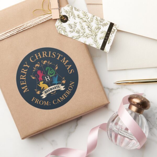 Ornate_HOGWARTS™_House_Crest___Merry_Christmas_Classic_Round_Sticker_5 Ornate HOGWARTS™ House Crest Merry Christmas Classic Round Sticker