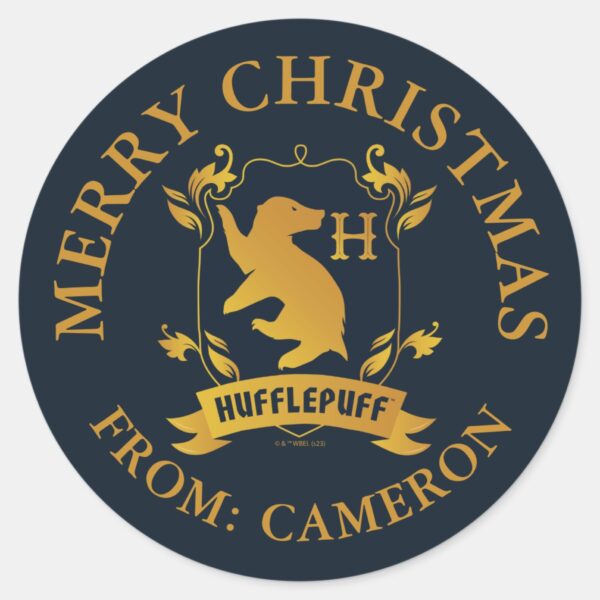 Ornate_HUFFLEPUFF™_House_Crest___Merry_Christmas_Classic_Round_Sticker_1 Ornate HUFFLEPUFF™ House Crest Merry Christmas Classic Round Sticker
