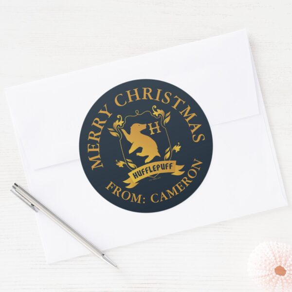 Ornate_HUFFLEPUFF™_House_Crest___Merry_Christmas_Classic_Round_Sticker_3 Ornate HUFFLEPUFF™ House Crest Merry Christmas Classic Round Sticker