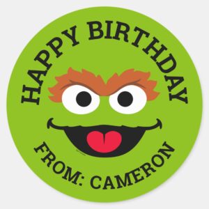 Oscar The Grouch Face Happy Birthday Classic Round Sticker