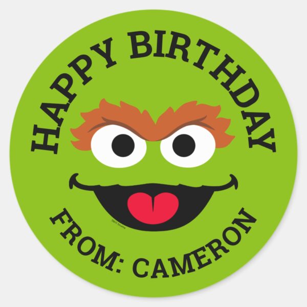 Oscar_the_Grouch_Face___Happy_Birthday_Classic_Round_Sticker_1 Oscar The Grouch Face Happy Birthday Classic Round Sticker