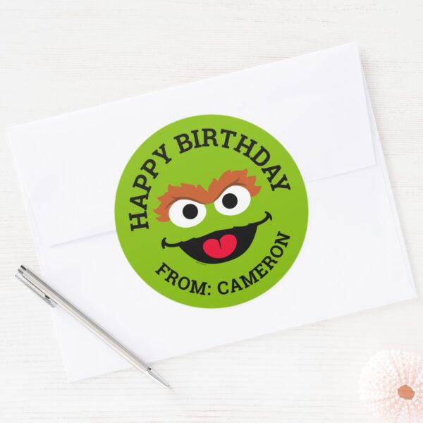 Oscar_the_Grouch_Face___Happy_Birthday_Classic_Round_Sticker_3 Oscar The Grouch Face Happy Birthday Classic Round Sticker