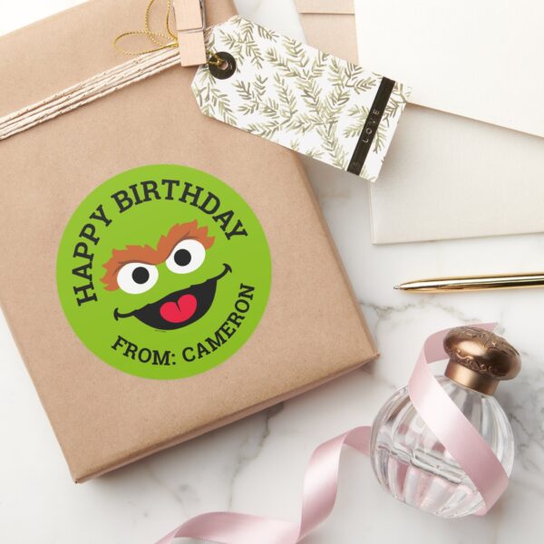 Oscar The Grouch Face Happy Birthday Classic Round Sticker