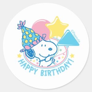 PEANUTS___Snoopy_Happy_Birthday_Balloons_Classic_Round_Sticker_1 PEANUTS Snoopy Happy Birthday Balloons Classic Round Sticker 1