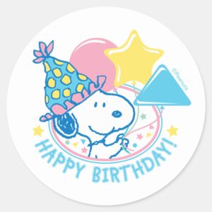 PEANUTS___Snoopy_Happy_Birthday_Balloons_Classic_Round_Sticker_1 PEANUTS Snoopy Happy Birthday Balloons Classic Round Sticker
