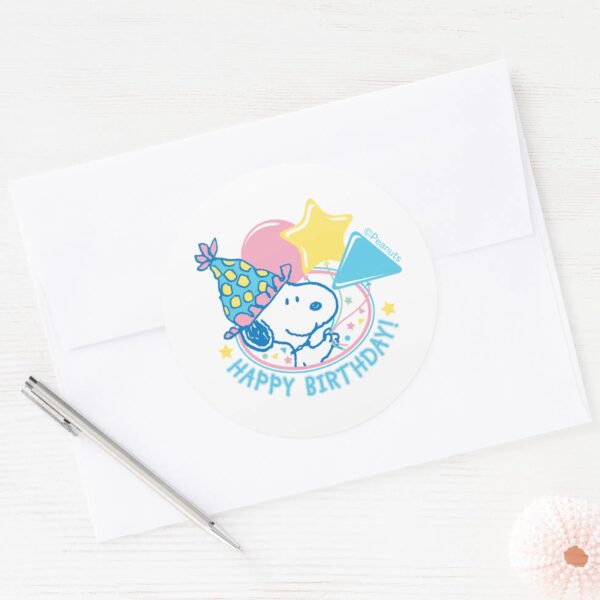 PEANUTS___Snoopy_Happy_Birthday_Balloons_Classic_Round_Sticker_3 PEANUTS Snoopy Happy Birthday Balloons Classic Round Sticker 3