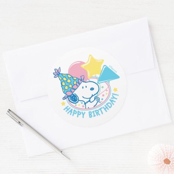 PEANUTS___Snoopy_Happy_Birthday_Balloons_Classic_Round_Sticker_3 PEANUTS Snoopy Happy Birthday Balloons Classic Round Sticker