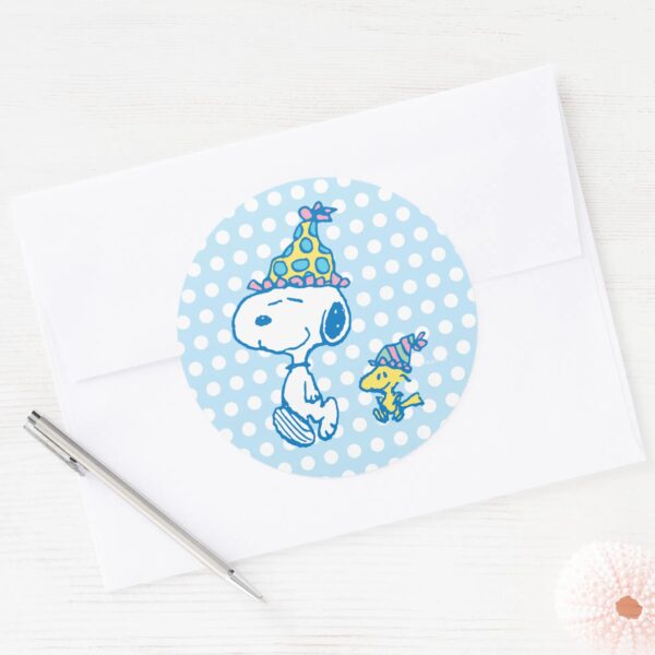 PEANUTS___Snoopy_&_Woodstock_Party_Polka_Dots_Classic_Round_Sticker_3 PEANUTS Snoopy Woodstock Party Polka Dots Classic Round Sticker
