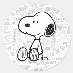 PEANUTS___Snoopy_on_Black_White_Comics_Classic_Round_Sticker_1 PEANUTS Snoopy On Black White Comics Classic Round Sticker