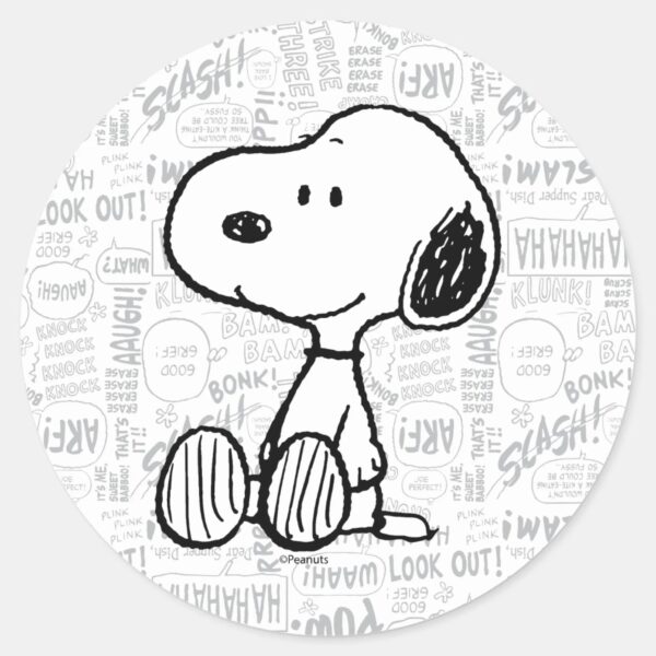 PEANUTS___Snoopy_on_Black_White_Comics_Classic_Round_Sticker_1 PEANUTS Snoopy On Black White Comics Classic Round Sticker