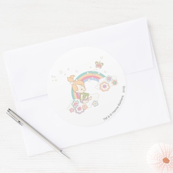 PEBBLES™_Rainbow_and_Flower_Clouds_Classic_Round_Sticker_3 PEBBLES™ Rainbow And Flower Clouds Classic Round Sticker