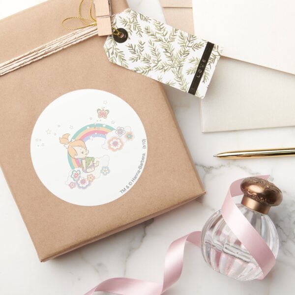 PEBBLES™_Rainbow_and_Flower_Clouds_Classic_Round_Sticker_5 PEBBLES™ Rainbow And Flower Clouds Classic Round Sticker