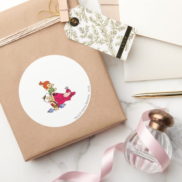 PEBBLES™_and_Bam_Bam_and_Dino_Playtime_Classic_Round_Sticker_4 PEBBLES™ And Bam Bam And Dino Playtime Classic Round Sticker