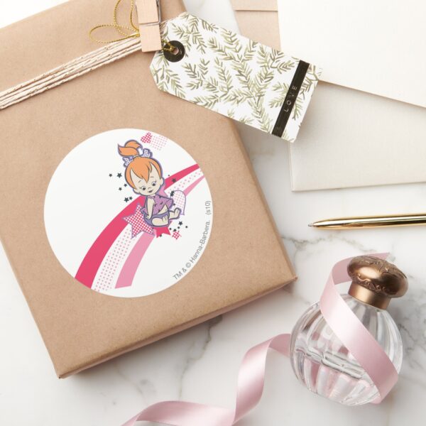PEBBLES™_on_Pink_Rainbow_Classic_Round_Sticker_5 PEBBLES™ On Pink Rainbow Classic Round Sticker