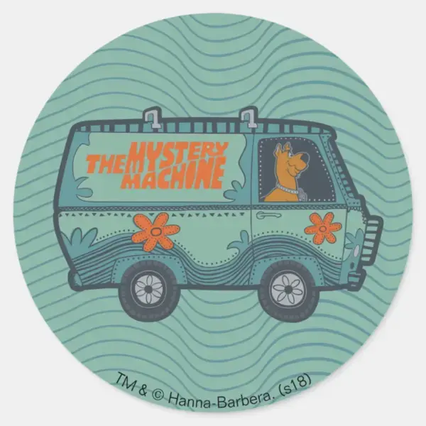 Paisely_Scooby-Doo_Driving_Mystery_Machine_Classic_Round_Sticker_1 Paisely Scooby Doo Driving Mystery Machine Classic Round Sticker