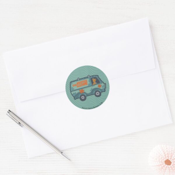 Paisely_Scooby-Doo_Driving_Mystery_Machine_Classic_Round_Sticker_3 Paisely Scooby Doo Driving Mystery Machine Classic Round Sticker