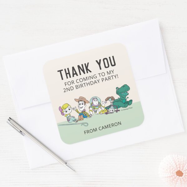 Pastel_Toy_Story___Birthday_Thank_You_Square_Sticker_4 Pastel Toy Story Birthday Thank You Square Sticker