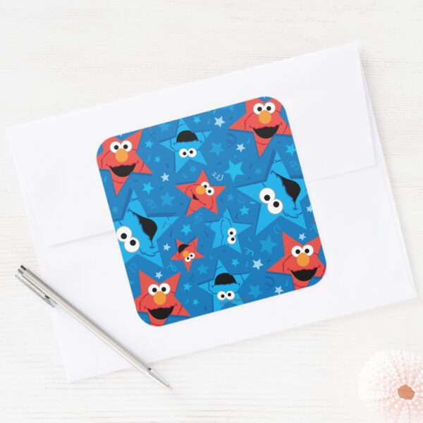 Patriotic Elmo And Cookie Monster Pattern Square Sticker