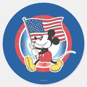 Patriotic Mickey Mouse Flag Design Classic Round Sticker